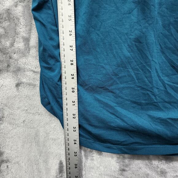 Lands End Top Womens 2X Blue Scoop Neck Crop Sleeve Side Ruched Tunic Casual - Picture 8 of 9